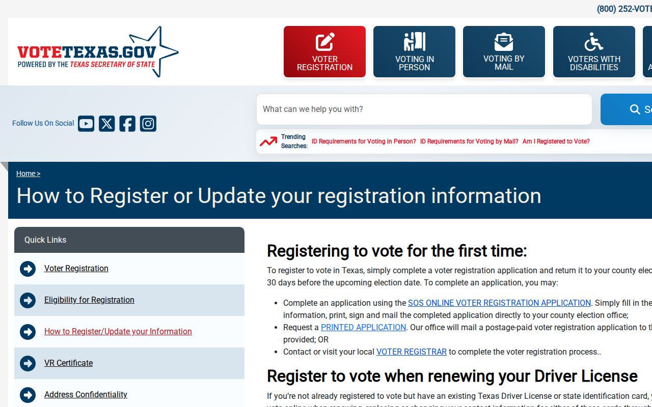Ennis residents directory reference to Texas My Voter Portal fields