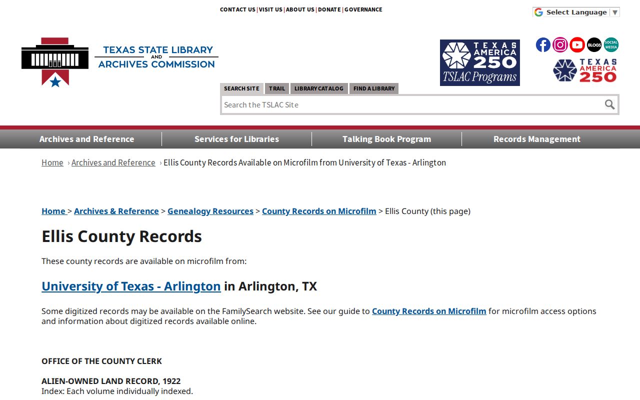 Ennis previous residents TSLAC Ellis County microfilm for address history