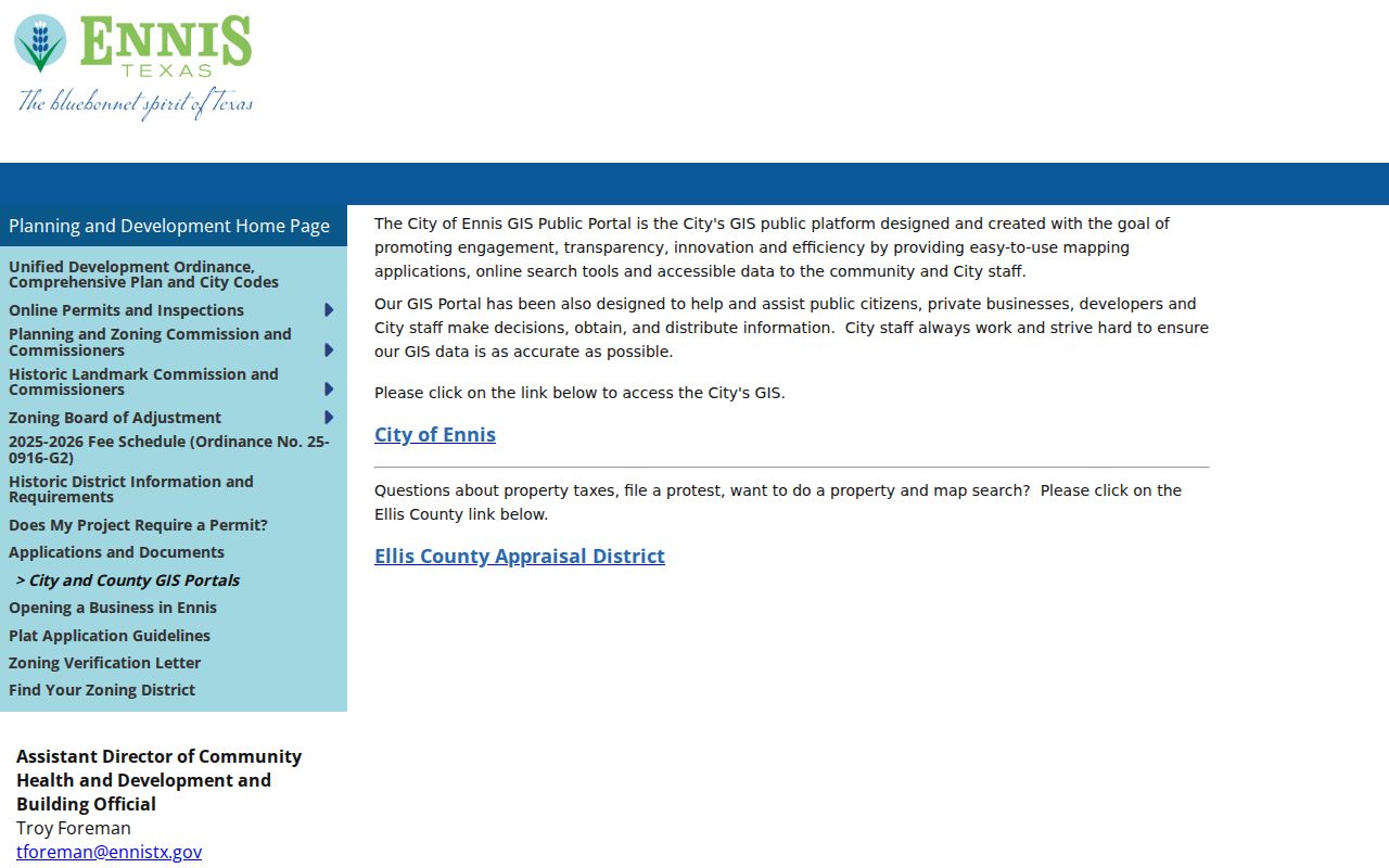 Ennis street directory city and county GIS information